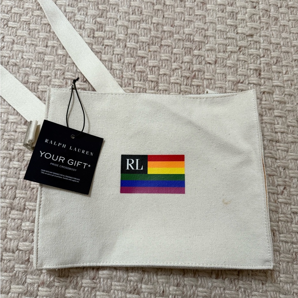 Ralph Lauren Cream Canvas Crossbody with Rainbow RL Flag - Picture 2 of 6